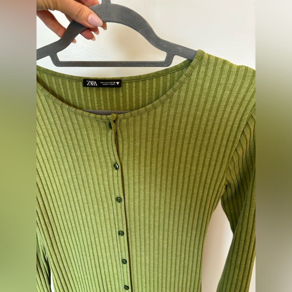 Zara Green Ribbed Knit Dress - Picture 3 of 4